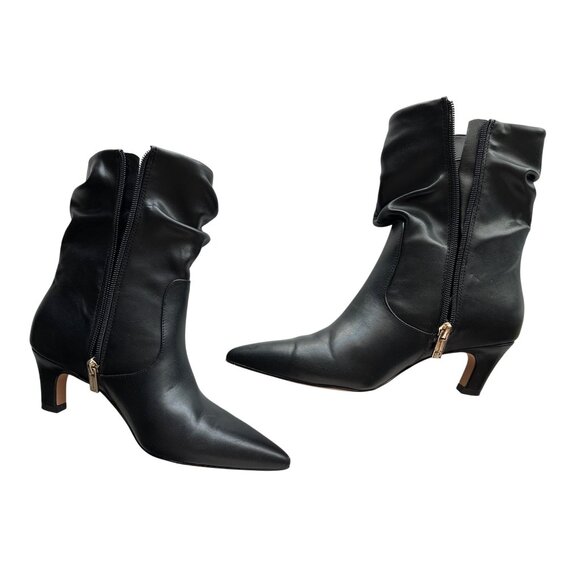 Jessica Simpson Vianne Black Slouchy Boots Faux Leather Kitten Heel Ankle 6.5 - Picture 2 of 7